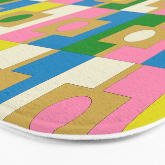 Retro Geometric Mid Century Modern Rektangel Pattern Yellow Blue Pink Green Bath Mat Gallery Image 3