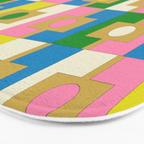 Retro Geometric Mid Century Modern Rektangel Pattern Yellow Blue Pink Green Bath Mat Gallery Image 3
