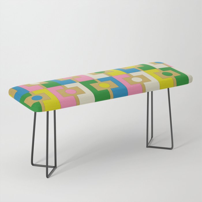 Retro Geometric Mid Century Modern Rektangel Pattern Yellow Blue Pink Green Bench Gallery Image 1