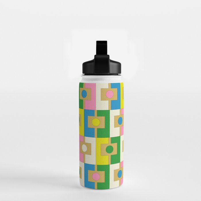 Retro Geometric Mid Century Modern Rektangel Pattern Yellow Blue Pink Green Water Bottle Gallery Image 2