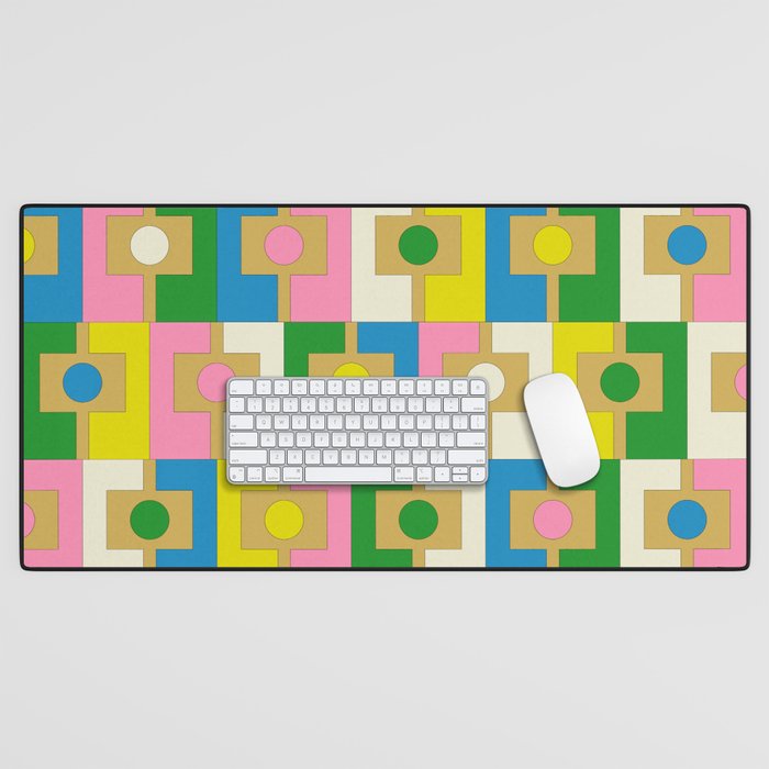 Retro Geometric Mid Century Modern Rektangel Pattern Yellow Blue Pink Green Desk Mat Gallery Image 1
