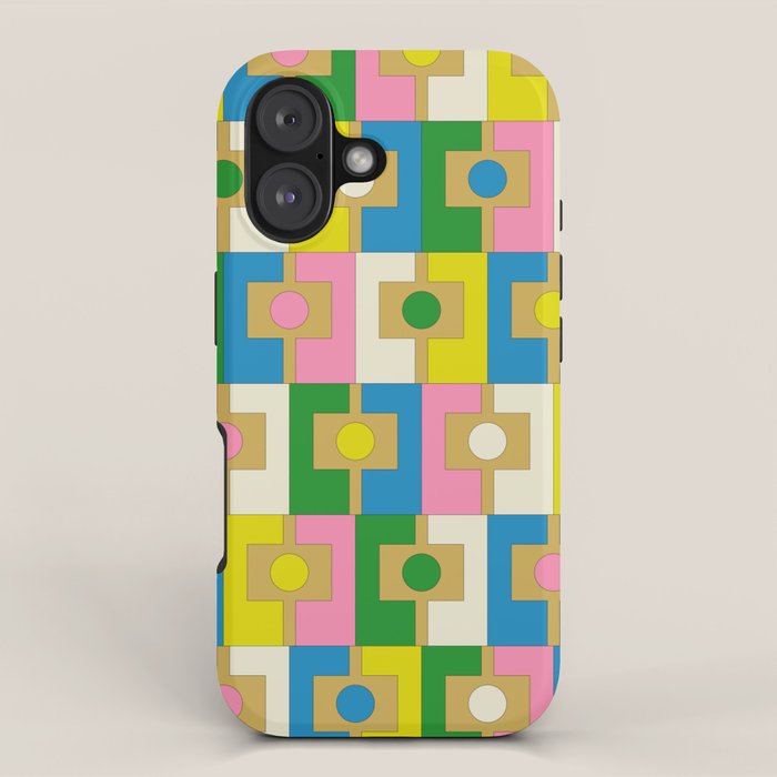 Retro Geometric Mid Century Modern Rektangel Pattern Yellow Blue Pink Green iPhone Case Gallery Image 1