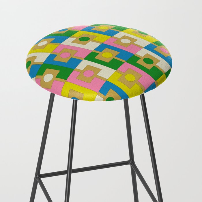 Retro Geometric Mid Century Modern Rektangel Pattern Yellow Blue Pink Green Stool Gallery Image 2