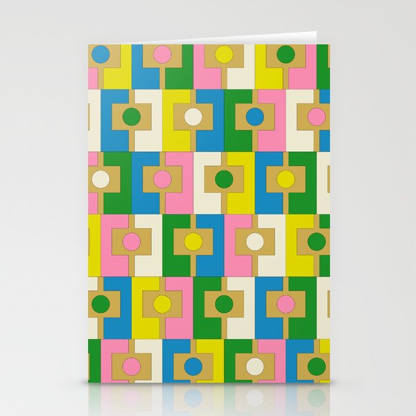 Retro Geometric Mid Century Modern Rektangel Pattern Yellow Blue Pink Green Stationery Card Gallery Image 2
