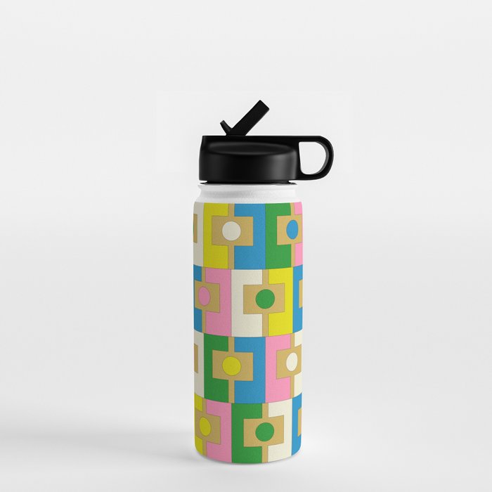 Retro Geometric Mid Century Modern Rektangel Pattern Yellow Blue Pink Green Water Bottle Gallery Image 1