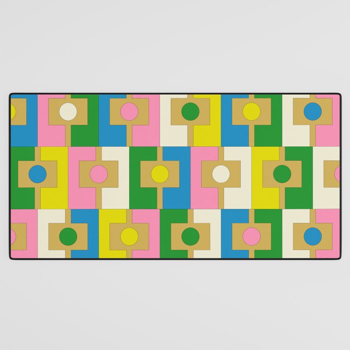 Retro Geometric Mid Century Modern Rektangel Pattern Yellow Blue Pink Green Desk Mat Gallery Image 3