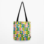 Retro Geometric Mid Century Modern Rektangel Pattern Yellow Blue Pink Green Tote Bag Gallery Image 2
