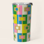 Retro Geometric Mid Century Modern Rektangel Pattern Yellow Blue Pink Green Travel Mug Gallery Image 2
