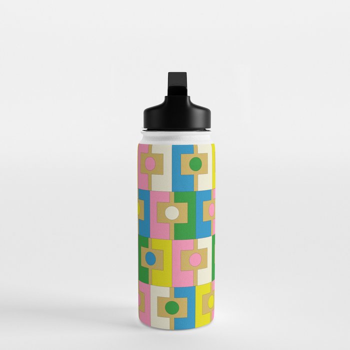 Retro Geometric Mid Century Modern Rektangel Pattern Yellow Blue Pink Green Water Bottle Gallery Image 3