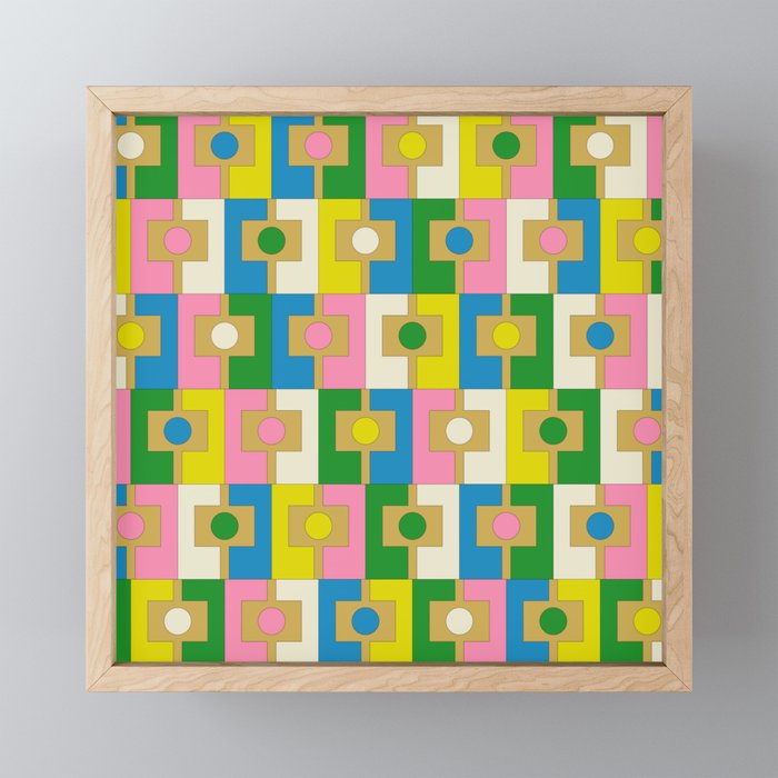 Retro Geometric Mid Century Modern Rektangel Pattern Yellow Blue Pink Green Mini Art Print Gallery Image 1