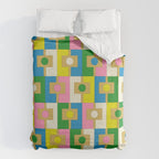 Retro Geometric Mid Century Modern Rektangel Pattern Yellow Blue Pink Green Duvet Cover Gallery Image 6