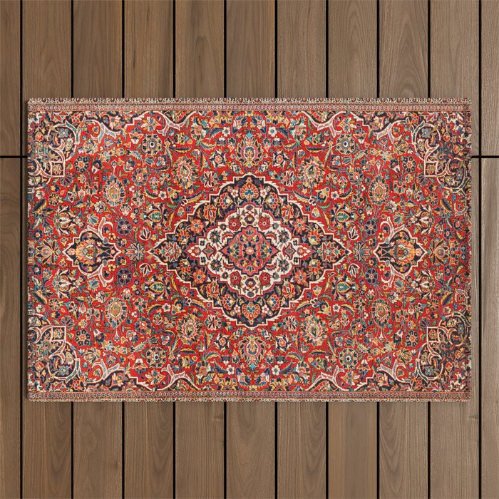 Kashan  Antique Central Persian Rug Print Outdoor Rug Gallery Image 1