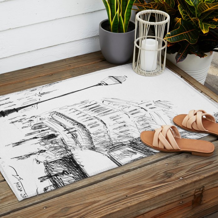 Sketch of a Street in Paris Outdoor Rug Gallery Image 2