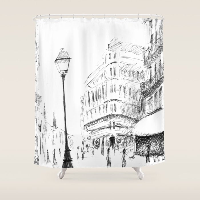 Sketch of a Street in Paris Shower Curtain Gallery Image 1
