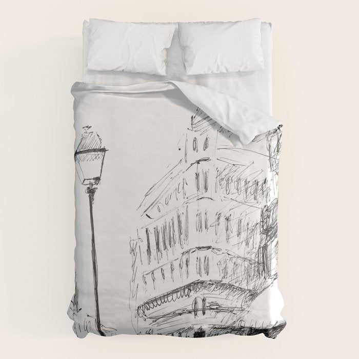Sketch of a Street in Paris Duvet Cover Gallery Image 1