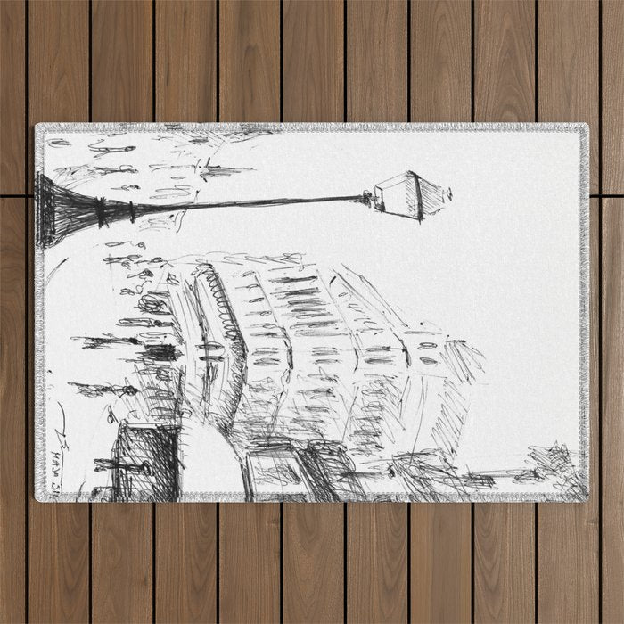 Sketch of a Street in Paris Outdoor Rug Gallery Image 1