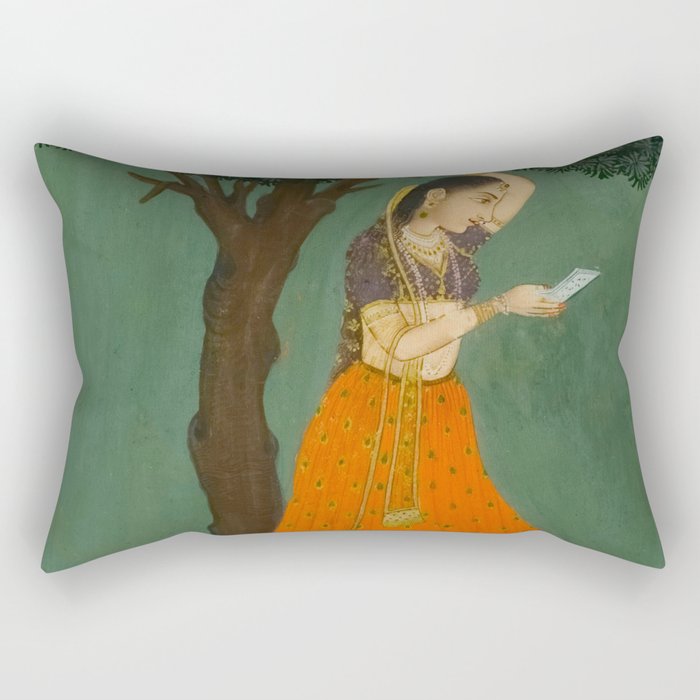 Title Woman Grasping Tree Branch Place India Indian Miniature Painting  Rectangular Pillow Gallery Image 1