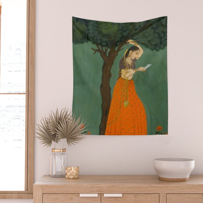 Title Woman Grasping Tree Branch Place India Indian Miniature Painting  Wall Tapestry Gallery Image 2