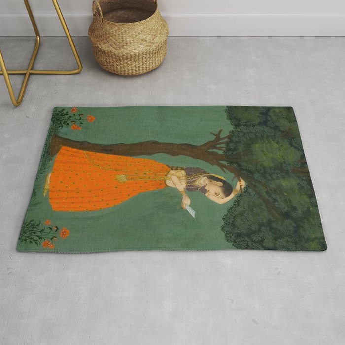 Title Woman Grasping Tree Branch Place India Indian Miniature Painting  Rug Gallery Image 1
