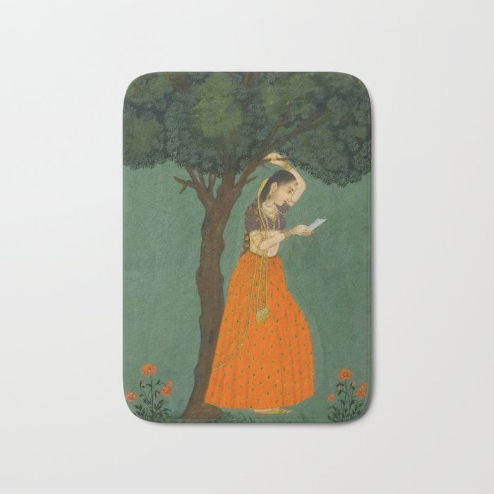 Title Woman Grasping Tree Branch Place India Indian Miniature Painting  Bath Mat Gallery Image 1