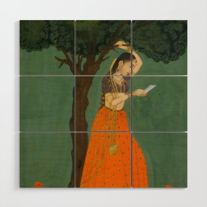 Title Woman Grasping Tree Branch Place India Indian Miniature Painting  Wood Wall Art Gallery Image 1
