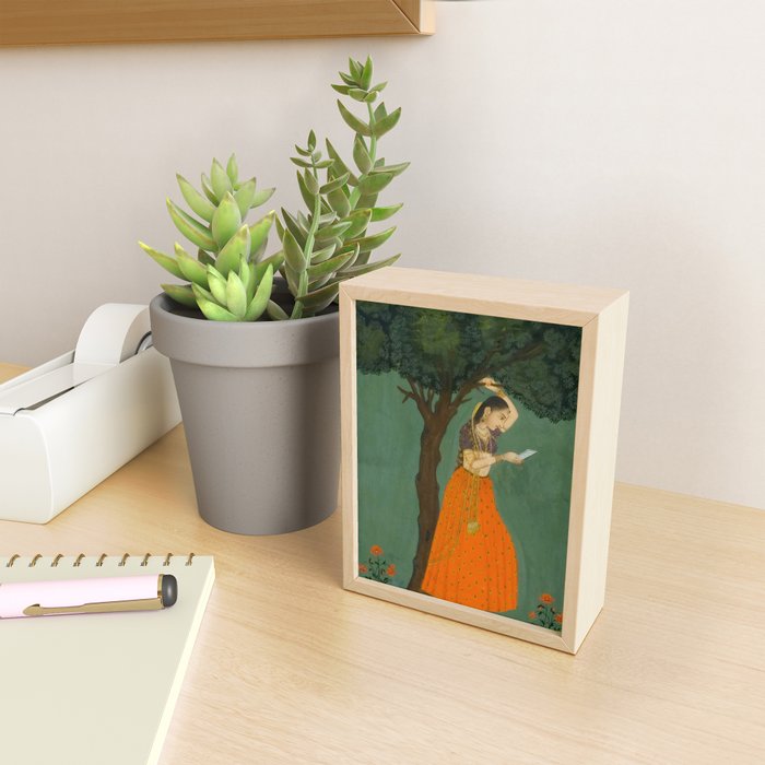 Title Woman Grasping Tree Branch Place India Indian Miniature Painting  Mini Art Print Gallery Image 2