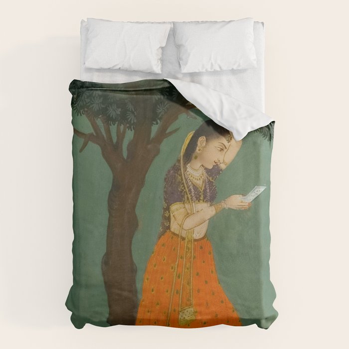 Title Woman Grasping Tree Branch Place India Indian Miniature Painting  Duvet Cover Gallery Image 6