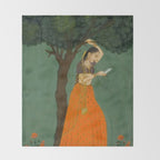 Title Woman Grasping Tree Branch Place India Indian Miniature Painting  Throw Blanket Gallery Image 2