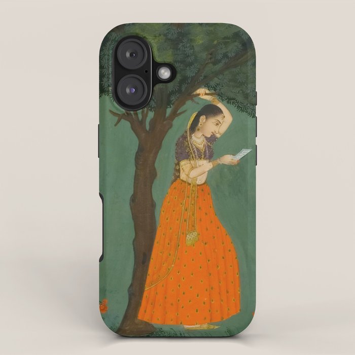 Title Woman Grasping Tree Branch Place India Indian Miniature Painting  iPhone Case Gallery Image 1