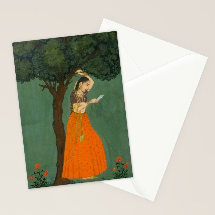 Title Woman Grasping Tree Branch Place India Indian Miniature Painting  Stationery Card Gallery Image 2