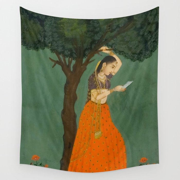 Title Woman Grasping Tree Branch Place India Indian Miniature Painting  Wall Tapestry Gallery Image 4