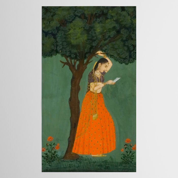 Title Woman Grasping Tree Branch Place India Indian Miniature Painting  Tablecloth Gallery Image 2