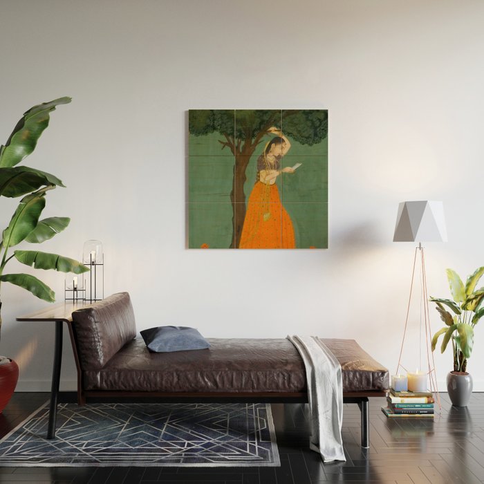 Title Woman Grasping Tree Branch Place India Indian Miniature Painting  Wood Wall Art Gallery Image 2