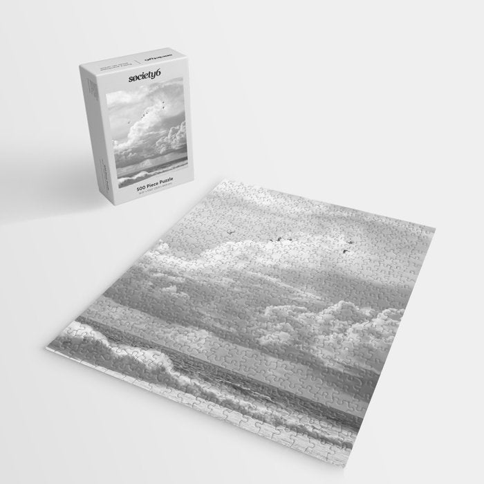 Seagulls in Nazaré Photo | Black and White Travel Photography in Portugal | Clouds and Waves Nature Art Print Jigsaw Puzzle Gallery Image 2