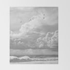Seagulls in Nazaré Photo | Black and White Travel Photography in Portugal | Clouds and Waves Nature Art Print Throw Blanket Gallery Image 2