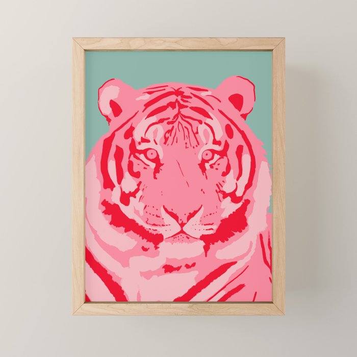 Tiger Pink & Teal Mini Art Print Gallery Image 1