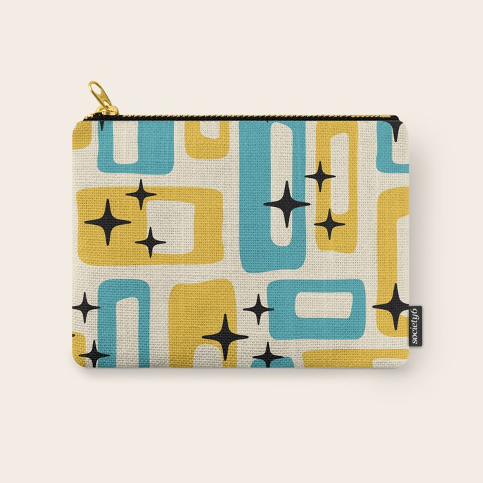 Retro Mid Century Modern Abstract Pattern 224 Blue and Yellow Carry All Pouch Gallery Image 1