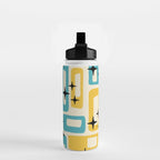Retro Mid Century Modern Abstract Pattern 224 Blue and Yellow Water Bottle Gallery Image 2