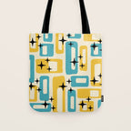 Retro Mid Century Modern Abstract Pattern 224 Blue and Yellow Tote Bag Gallery Image 1
