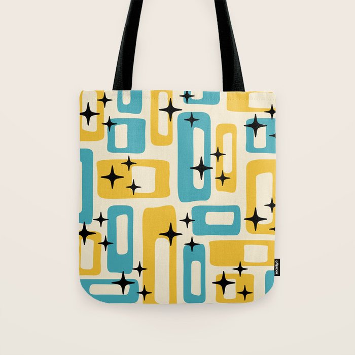 Retro Mid Century Modern Abstract Pattern 224 Blue and Yellow Tote Bag Gallery Image 1