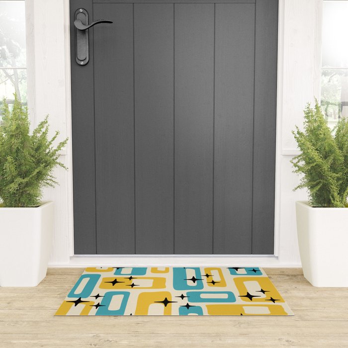 Retro Mid Century Modern Abstract Pattern 224 Blue and Yellow Welcome Mat Gallery Image 3