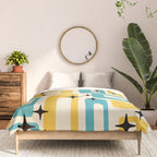 Retro Mid Century Modern Abstract Pattern 224 Blue and Yellow Comforter Gallery Image 3