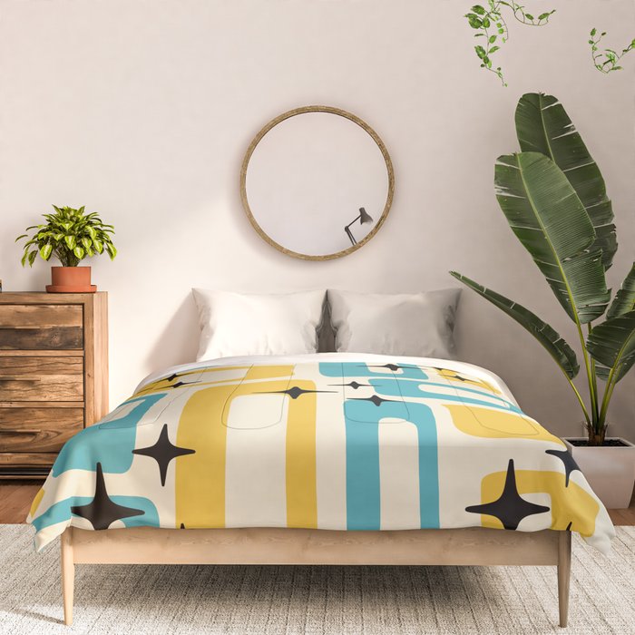 Retro Mid Century Modern Abstract Pattern 224 Blue and Yellow Comforter Gallery Image 3