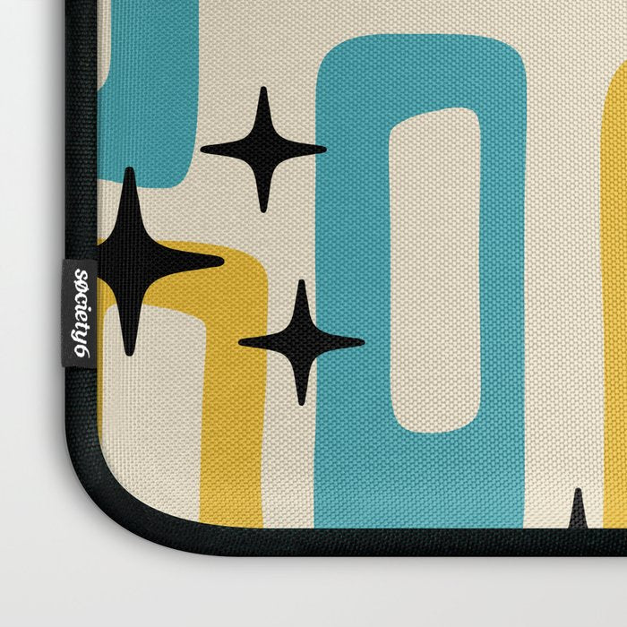 Retro Mid Century Modern Abstract Pattern 224 Blue and Yellow Laptop Sleeve Gallery Image 3