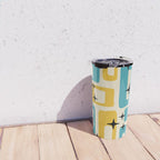 Retro Mid Century Modern Abstract Pattern 224 Blue and Yellow Travel Mug Gallery Image 4