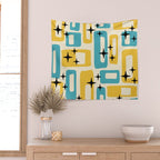 Retro Mid Century Modern Abstract Pattern 224 Blue and Yellow Wall Tapestry Gallery Image 2