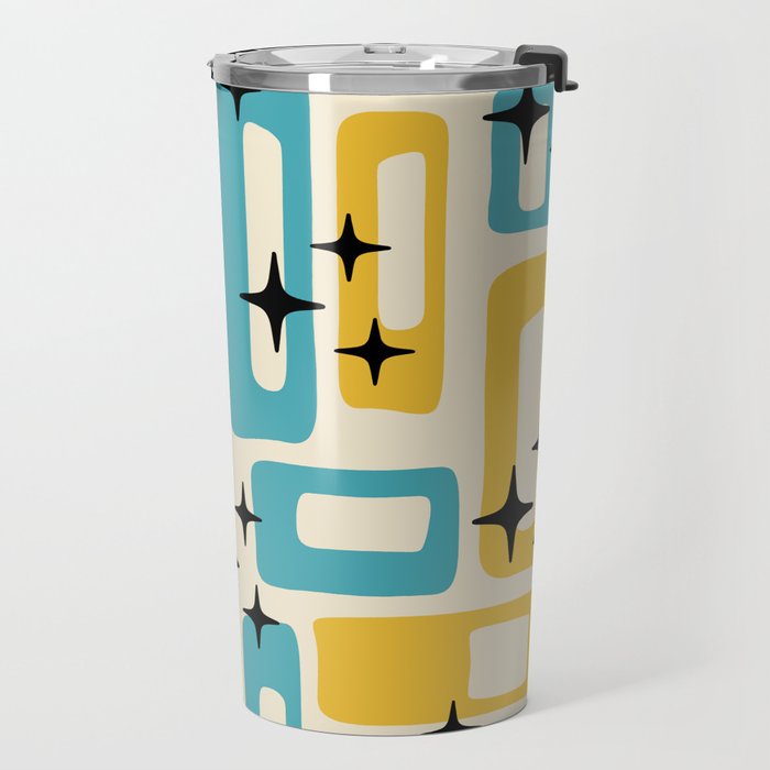 Retro Mid Century Modern Abstract Pattern 224 Blue and Yellow Travel Mug Gallery Image 2