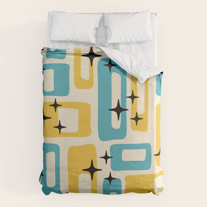 Retro Mid Century Modern Abstract Pattern 224 Blue and Yellow Duvet Cover Gallery Image 1