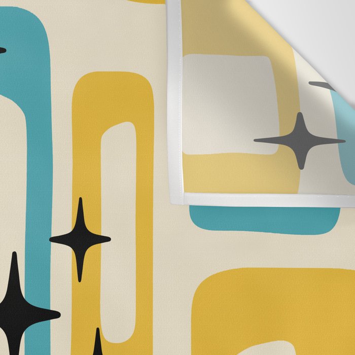 Retro Mid Century Modern Abstract Pattern 224 Blue and Yellow Wall Tapestry Gallery Image 3