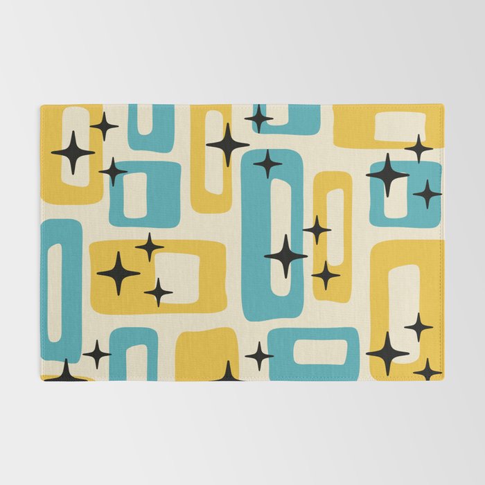 Retro Mid Century Modern Abstract Pattern 224 Blue and Yellow Rug Gallery Image 2
